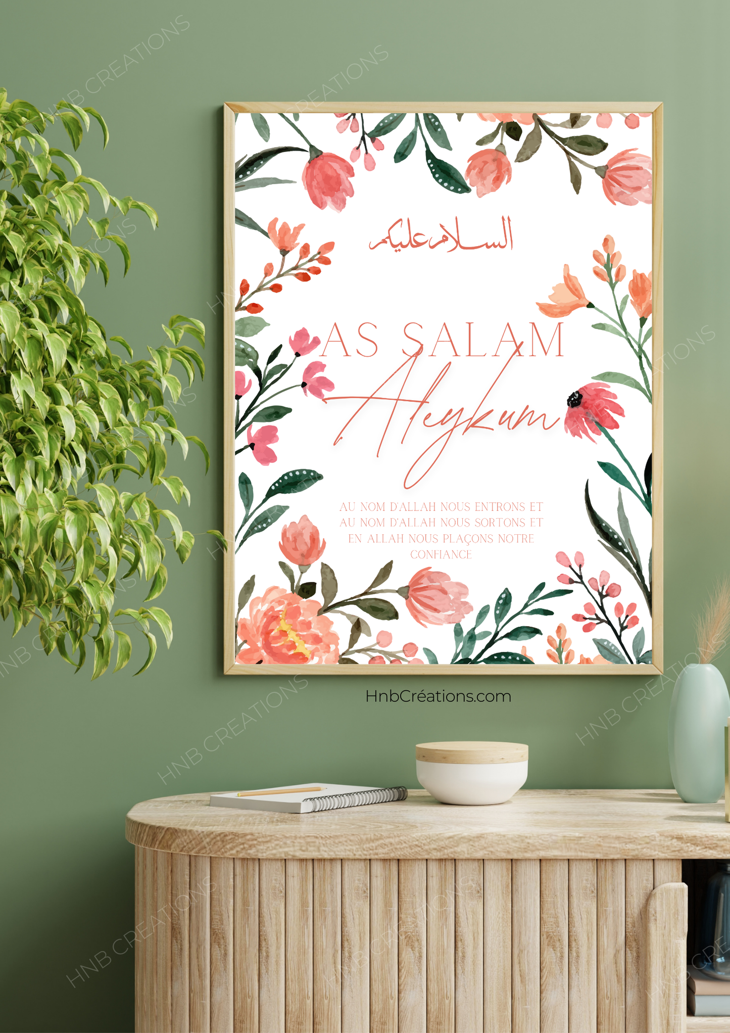 Affiche As Salam Aleykum - fond fleuri