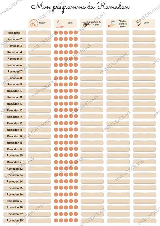 Mon programme du Ramadan