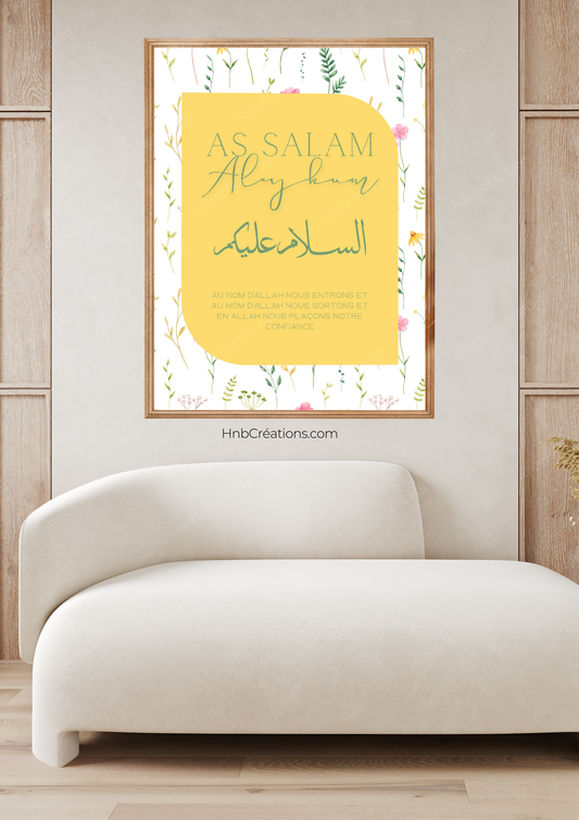 Affiche As Salam Aleykum - fond fleuri